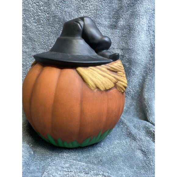 Halloween Vintage 1978 Pumpkin With Hat Ceramic, Hand Painted, Scarecrow Pumpkin - Picture 5 of 9